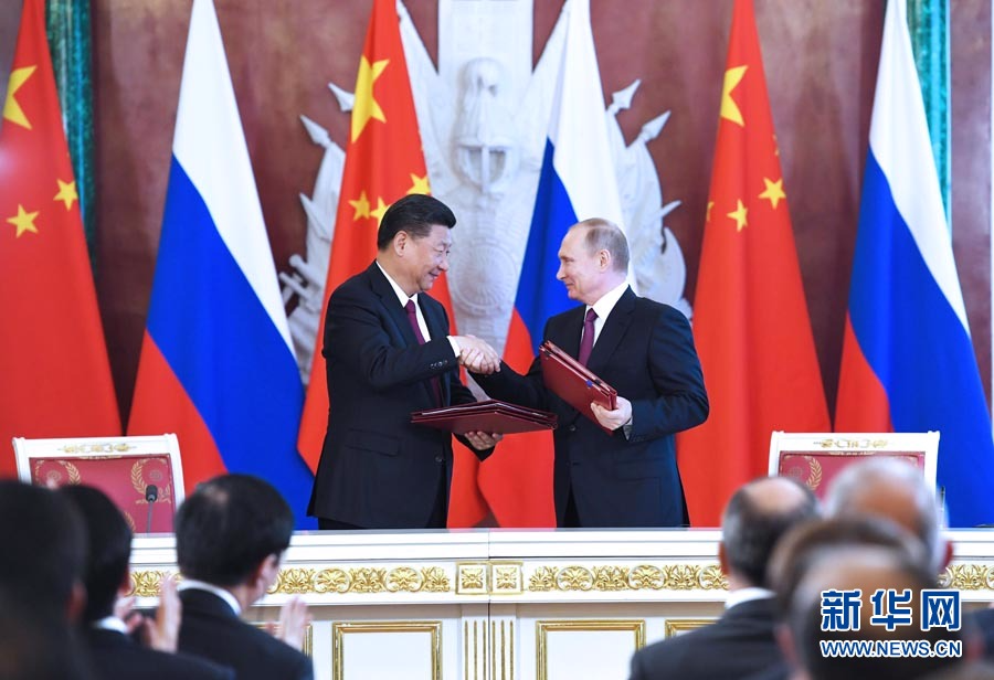7月4日，国家主席习近平在莫斯科克里姆林宫同俄罗斯总统普京举行会谈。新华社记者 饶爱民 摄