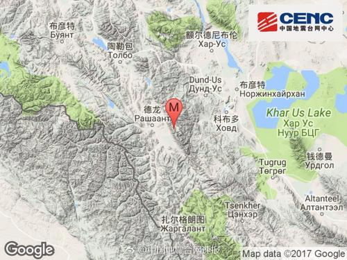 蒙古发生3.8级地震震源深度7千米