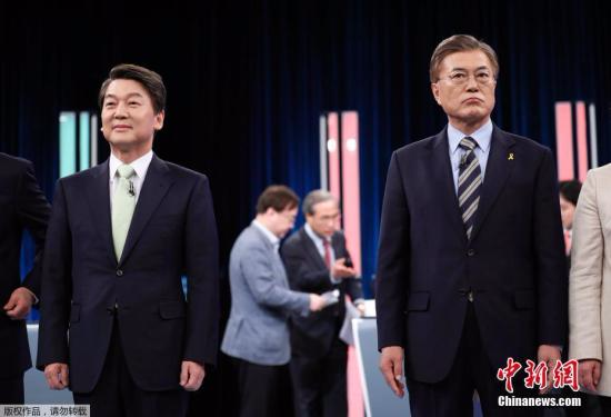 当地时间2017年4月23日，韩国首尔， 韩国大选电视辩论举行。韩国将于5月9日举行总统大选，选出新总统接替遭弹劾的前总统朴槿惠。