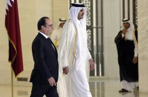 卡塔尔埃米尔(国家元首)塔米姆与法国总统奥朗德。