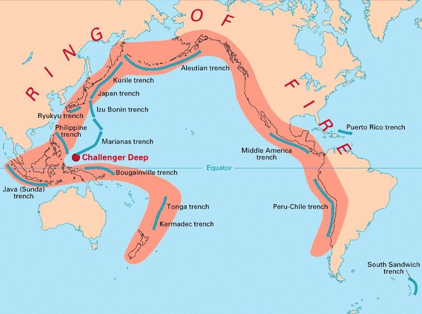 “火环”环太平洋地震带。图片来自网络