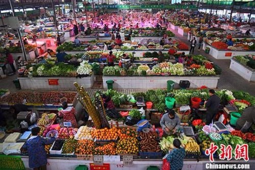 资料图：市民购新鲜蔬菜。 <span target='_blank' href='http://www.chinanews.com/'></div>中新社</span>记者 胡雁 摄