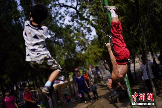 9月2日，天津西沽公园，常年活跃着一群以单杠、双杠、吊环、爬杆等为主要器械锻炼身体的老年人。 <a target='_blank' href='http://www.chinanews.com/'></table>中新社</a>记者 佟郁 摄