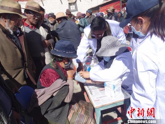 日喀则市江孜县医护人员为贫困户做健康体检。资料图