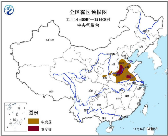 霾黄色预警：今日河北河南安徽等地局部有重度霾