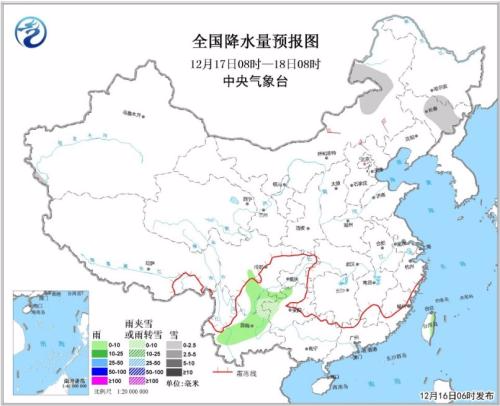 全国降水量预报图(17日08时-18日08时)